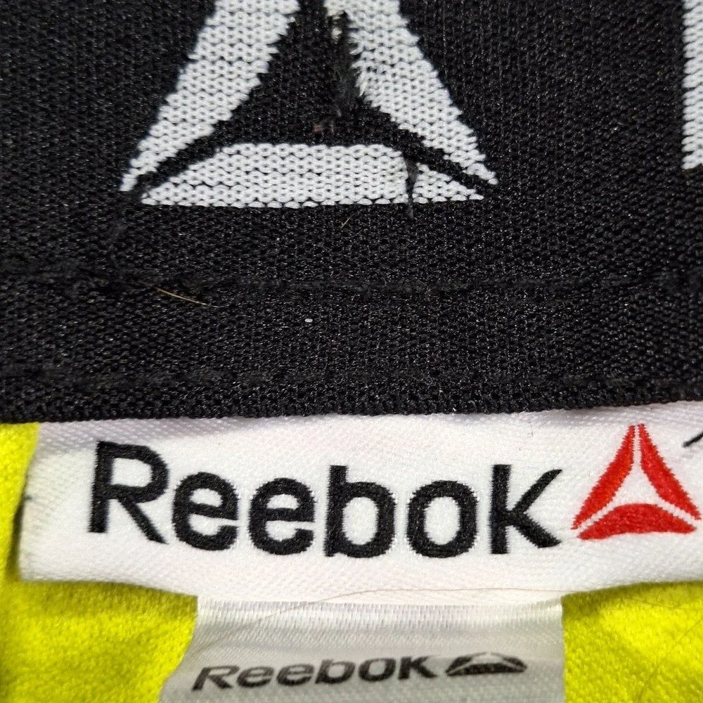 Reebok Athletic Shorts Mens Large Black Neon Yellow Logo Drawstring Gym